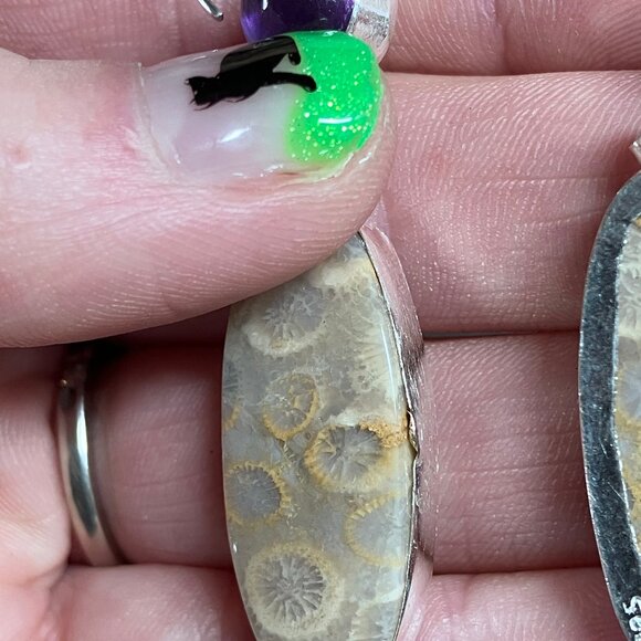 Amethyst and Coral Fossil Earrings Stone Crystal Jewelry - IMPERFECT DISCOUNT - Picture 7 of 8